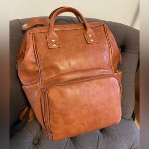 Brown vegan leather diaper backpack unisex men women bag in excellent condition